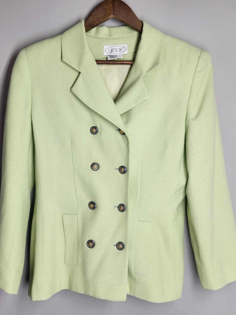 Vintage 90s Gilmor Mint Green Double Breasted Blazer Jacket Size 10